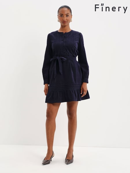 Blue - Finery Marianne Corduroy Tie Waist Short Dress