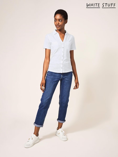 לבן - White Stuff Pocket Penny Jersey 100% Cotton Shirt (636632) | ‏201‏₪