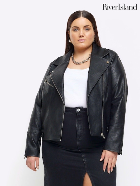 River Island Curve Faux Leather Biker Jacket (636767) | ‏33 ر.ع.‏