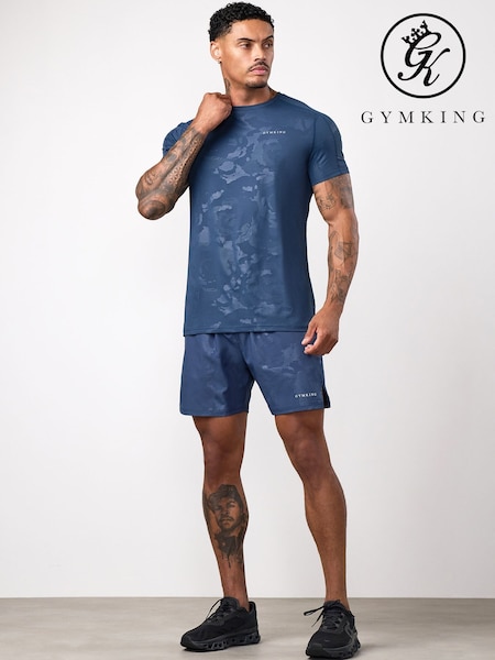 Көк - Regular Gym King Debossed Camo Shorts 5"