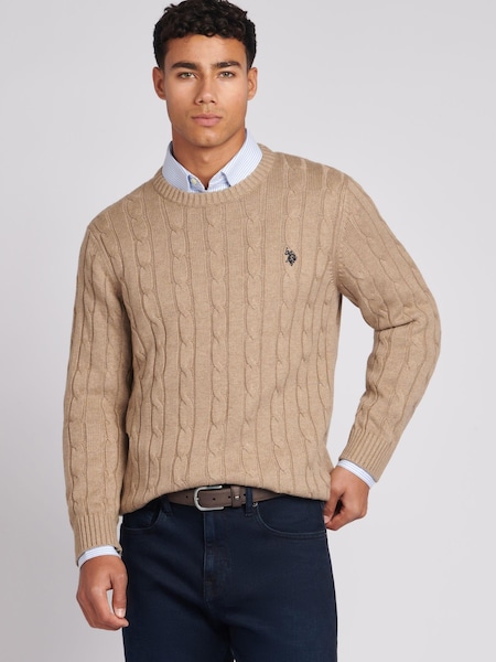 Bej - Pulover tricotat cu torsade U.S. Polo Assn Tricou la baza gâtului. Bărbați (637502) | 271 LEI