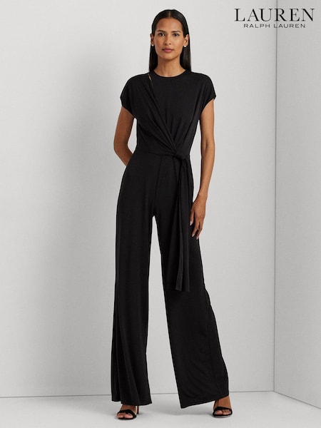Черный - Lauren Ralph Lauren Dinfell Tie Front Jersey Wide Leg Jumpsuit (637520) | €185