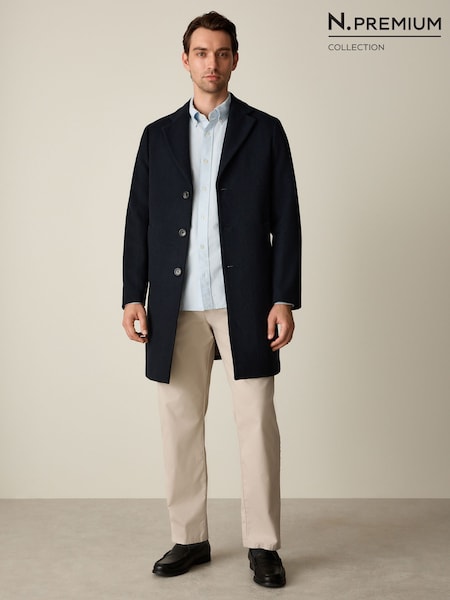 Navy - Regular Fit N. Premium Epsom Overcoat With Wool