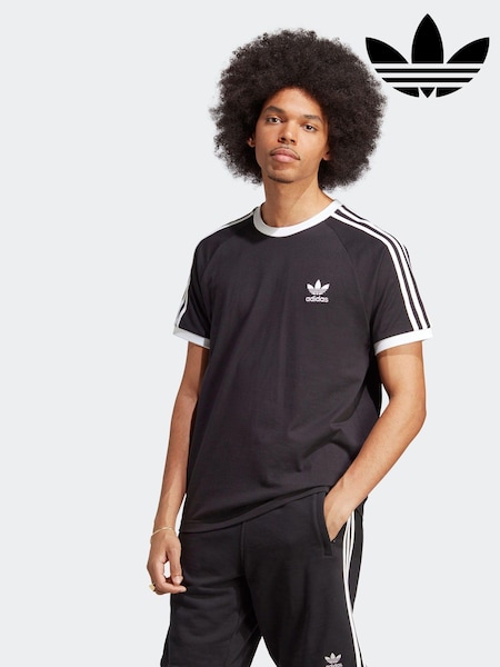 adidas Black Adicolor Classics 3-Stripes 100% Cotton T-Shirt (638283) | 139 QAR