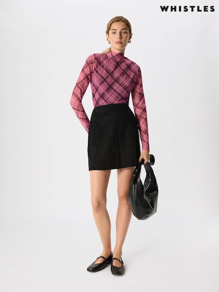 Rosa - Whistles Rutig Tryck Mesh Topp