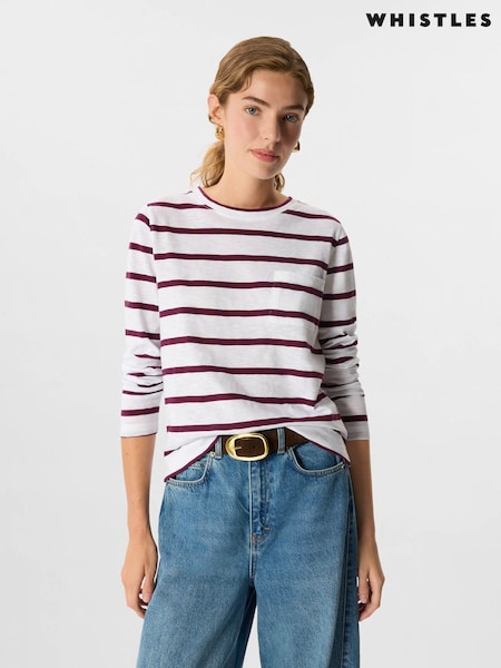 Red - Whistles Stripe Crew Neck Pocket Top
