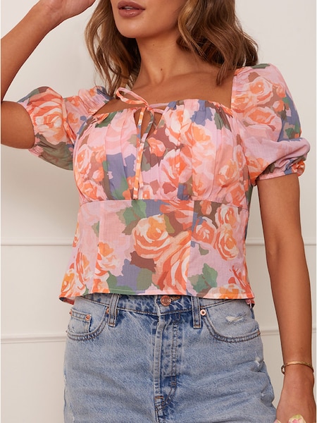 Chi Chi London Pink Ruched Bust Floral Top (638694) | €38