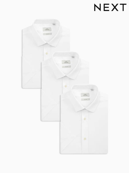 White Slim Fit Easy Care Short Sleeve Smart Shirts 3 Pack (638733) | AED210