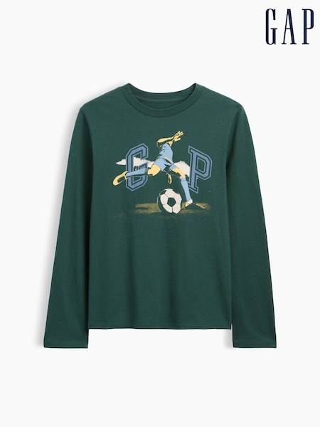Dark Green Football - Gap Logo Graphic Long-sleeve T-shirt (4-13yrs)