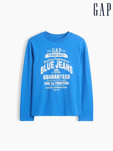 Blå - Gap Logo Graphic Long-sleeve T-shirt (4-13yrs)