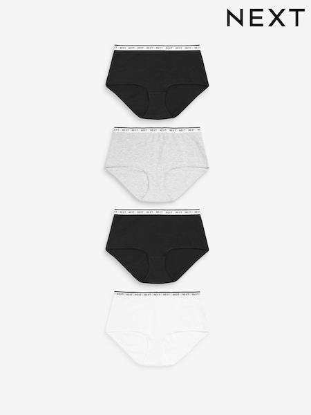 Valkoinen/Musta/Grey - Cotton Rich Logo Knickers 4 Pack (639637) | €24