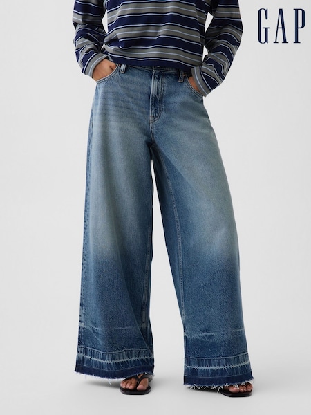 Medium Wash - Gap Mid Rise Stripe Baggy Jeans