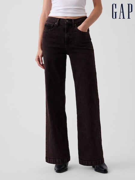 Dark Brown - Gap High Waisted Stride Wide-leg Jeans
