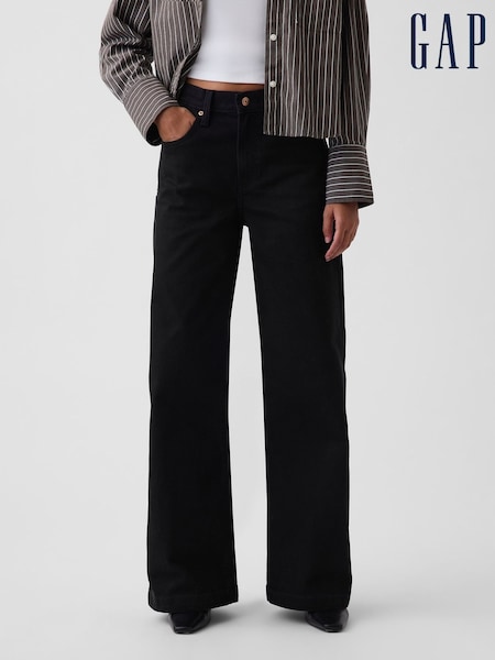 Black - Gap High Waisted Stride Wide-leg Jeans