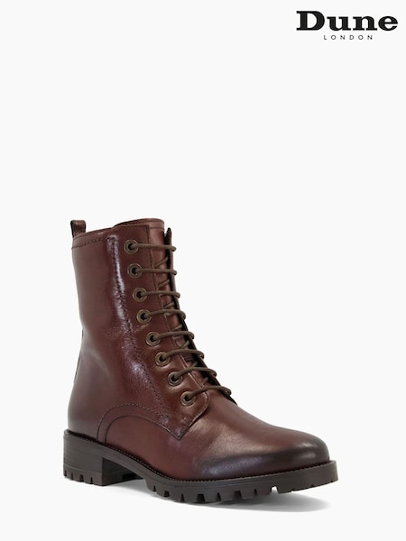 Dune London Brown Prestone Cleated Sole Lace-Up Hiker Boots (639747) | €102