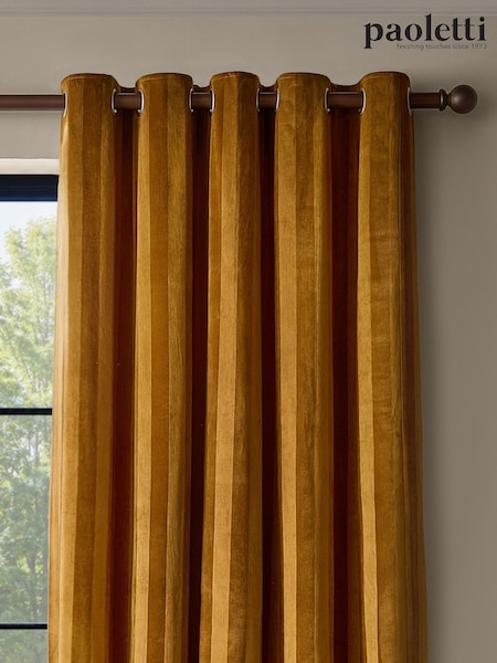 Paoletti Regency Stripe Velvet Lined Eyelet Curtains