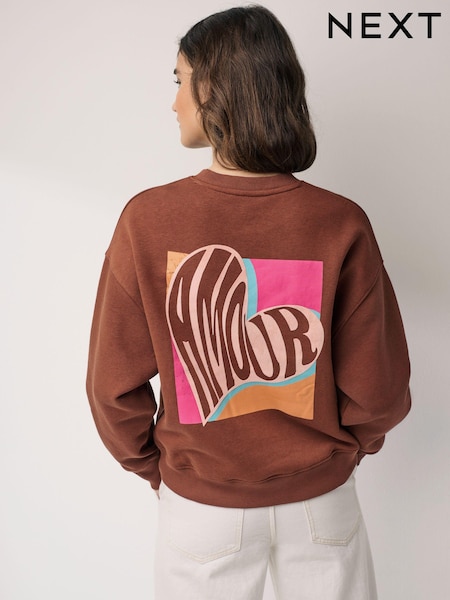 Brown Amour Heart Back Graphic Slogan Sweatshirt (639854) | €13