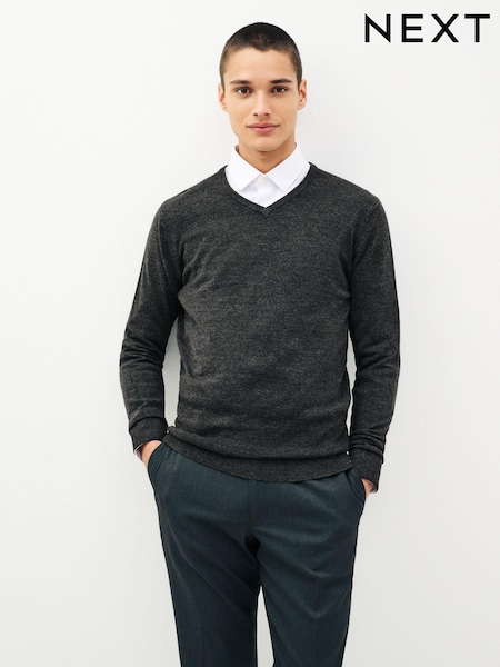 Dark Grey V-Neck Regular Soft Touch Knit Jumper (639900) | R$ 180
