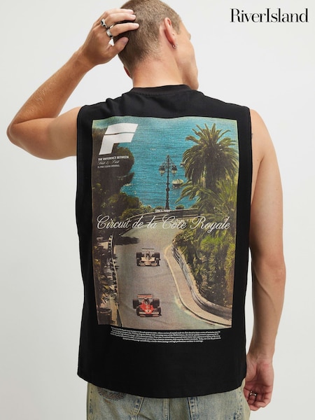 Black - Regular River Island F1 Car Print Vest