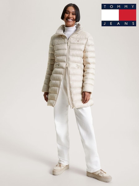 Tommy Hilfiger Cream Padded Midi Coat (640875) | AED757