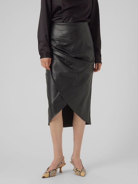 VERO MODA Faux Leather Ruched Wrap Midi Skirt (641305) | 129 LEI