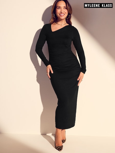 Myleene Klass Black Jersey Rouched Long Sleeve Bodycon Dress (641467) | €14