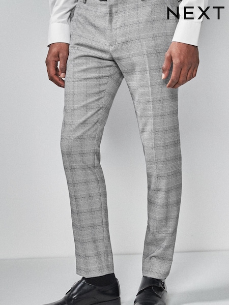 Light Grey/Blue Skinny Fit Check Suit: Trousers (642084) | €9
