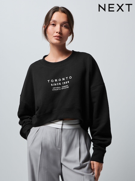 Black Toronto City Graphic Cropped Sweatshirt (642142) | €15