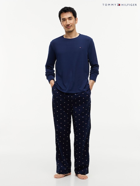 Blå - Regular Tommy Hilfiger Signature Print Woven Pyjamas Set