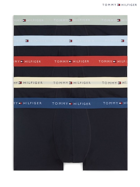 Black - Regular Tommy Hilfiger Signature Logo Waistband Trunks 5 Pack