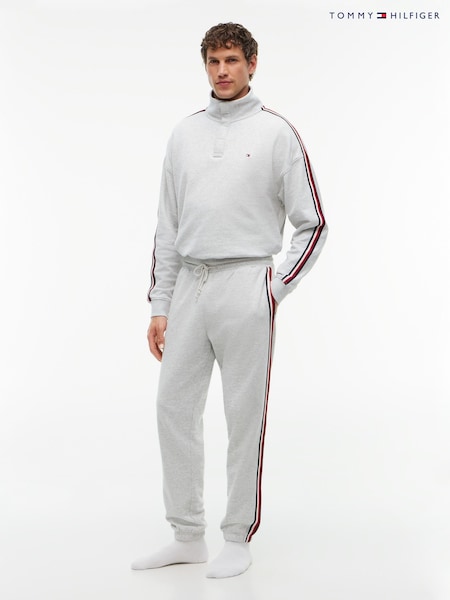 אפור - Regular Tommy Hilfiger Global Stripe Button Lounge Sweatshirt