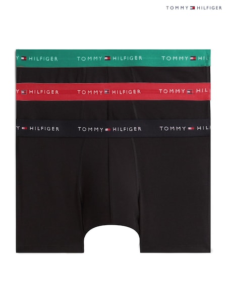 Green - Regular Tommy Hilfiger Signature Logo Contrast Waistband Trunks 3 Pack