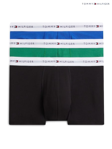 Green - Regular Tommy Hilfiger Signature Logo Waistband Trunks 3 Pack