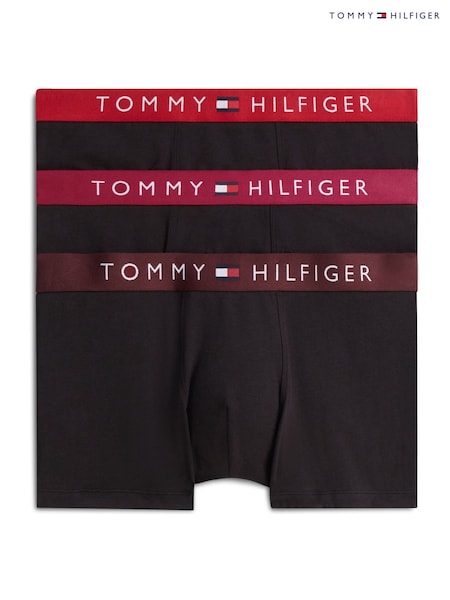 Red - Regular Tommy Hilfiger Original Logo Waistband Trunks 3 Pack