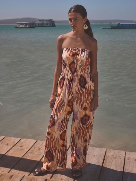 Ikat Print Multiway Halter-Tie Bandeau Wide Leg Jumpsuit (642410) | AED79