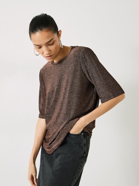 Hush Brown/Gold Michaela Sparkle Shoulder Pad Top (642531) | €27