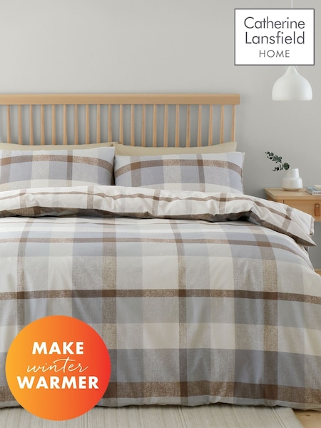Catherine Lansfield Natural Brushed 100% Cotton Check Reversible Duvet Cover Set (642616) | €26 - €46