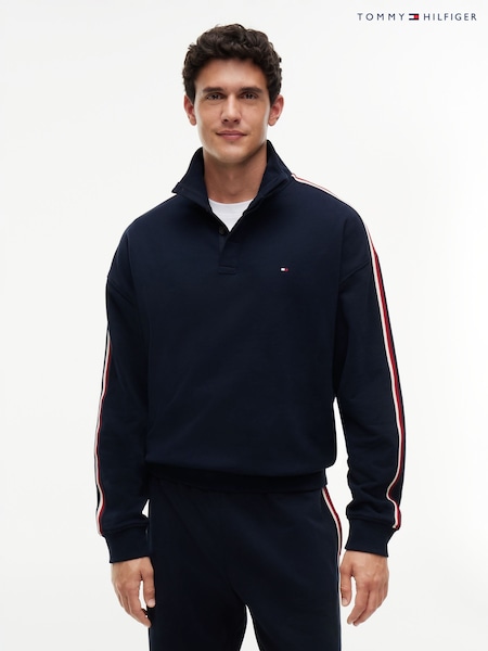Blue - Regular Tommy Hilfiger Global Stripe Button Lounge Sweatshirt