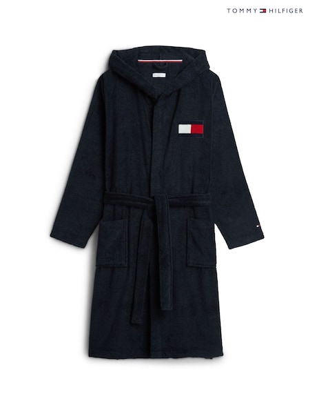 Azul - Regular Tommy Hilfiger Heritage Flag Towelling Hooded Bathrobe