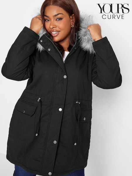 Yours Curve Black Faux Fur Trim Parka Coat (642679) | €38