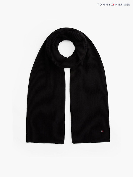 Black - Regular Tommy Hilfiger Flag Scarf With Cashmere