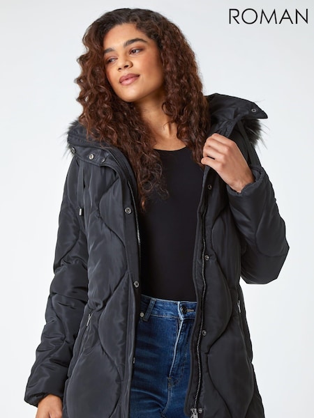Roman Black Quilted Faux Fur Hooded Coat (642831) | €43.50