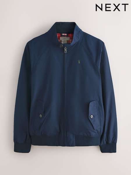 Navy - Regular Shower Resistant Harrington Jacket With Stag Embroidery