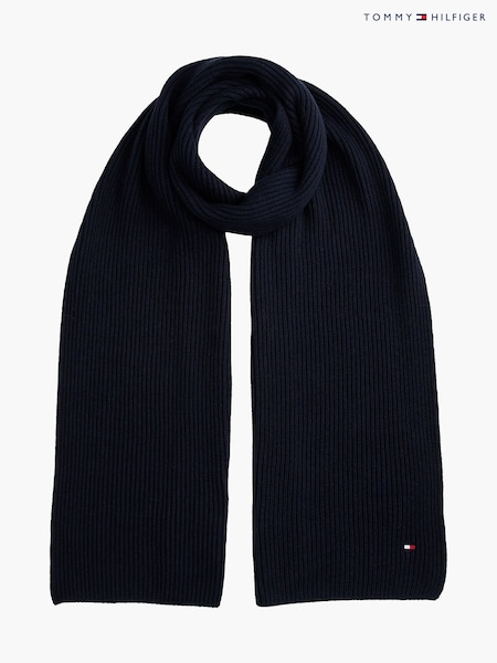 Blue - Regular Tommy Hilfiger Flag Scarf With Cashmere