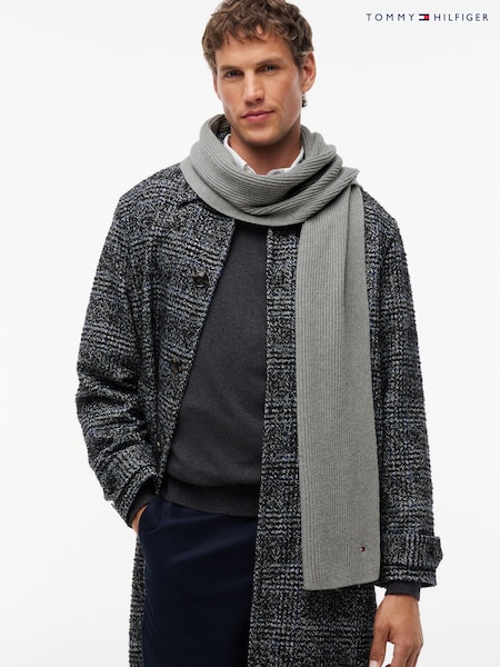 Grey - Regular Tommy Hilfiger Flag Scarf With Cashmere