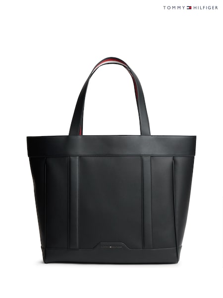 Черный - Regular Tommy Hilfiger Global Stripe Textured Tote Bag
