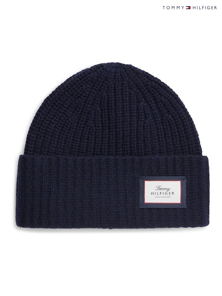 Blue - Regular Tommy Hilfiger Pure Wool Chunky Rib-knit Beanie