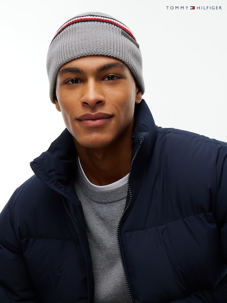 Grey - Regular Tommy Hilfiger Wool Blend Global Stripe Beanie