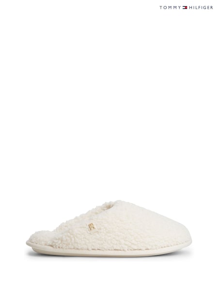 Crema - Pantuflas de piel sintética con monograma de Tommy Hilfiger