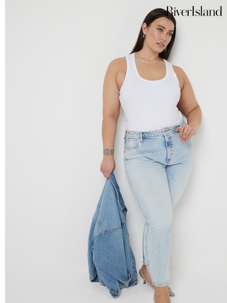 River Island Blue Curve High Rise Slim Straight Non - Stretch Jeans (643258) | €17